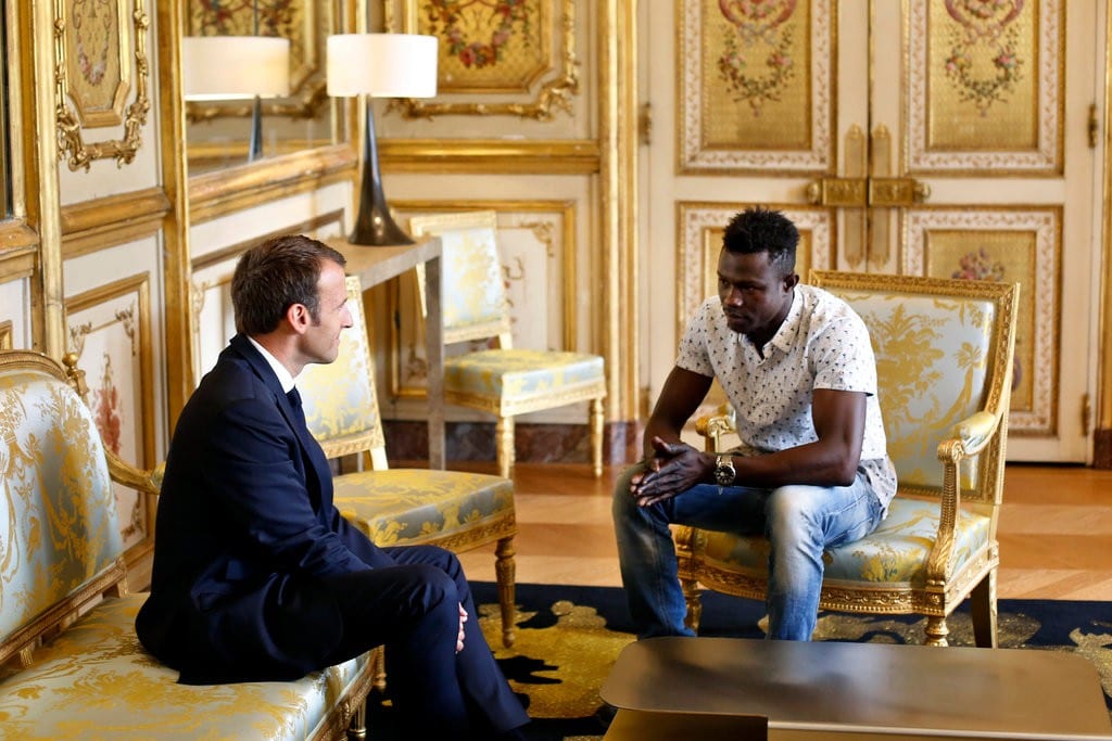 President Emmanuel Macron of France meeting with Mamoudou Gassama at the Élysée Palace in Paris on Monday