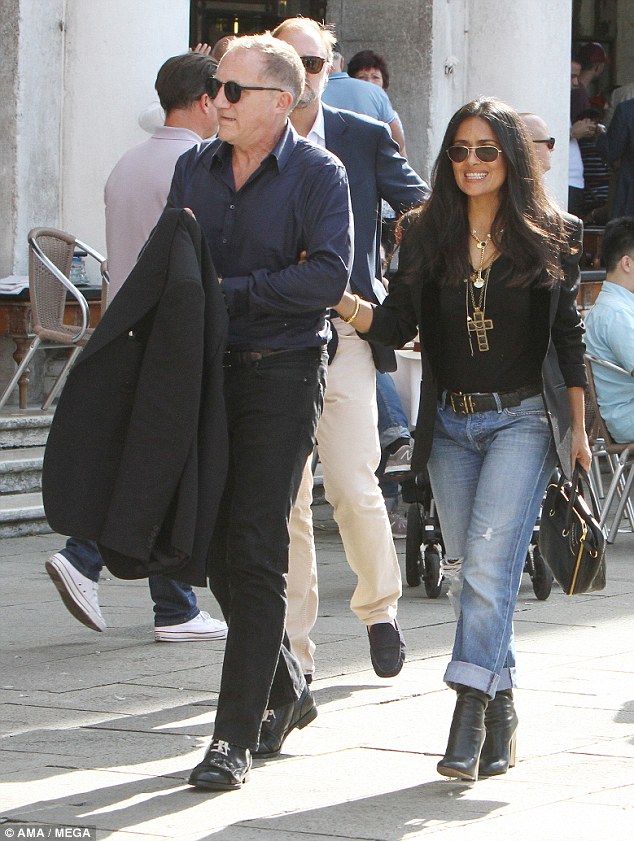Salma Hayek and Francois-Henri Pinault take a boat trip after strolling in San Marco square in Venice