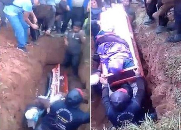 allbearer falls on top of coffin and causes dead woman's body to fall out in Peru |